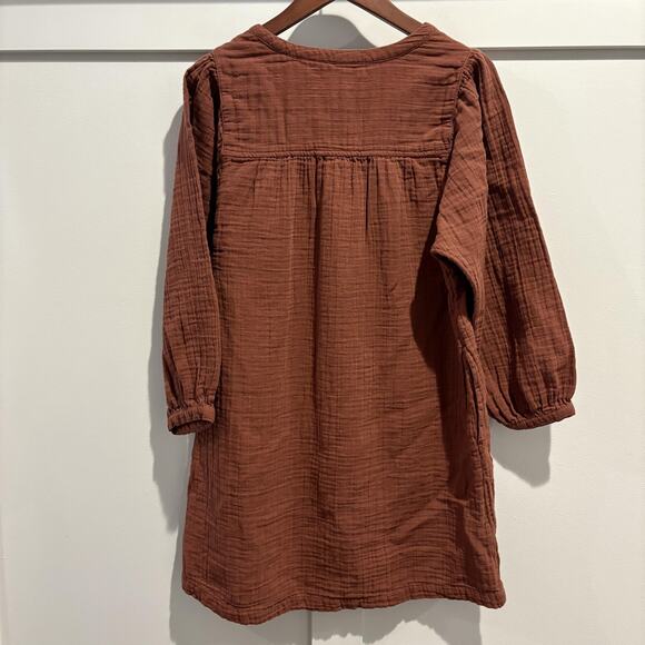 Old Navy Dress Womens Medium Brown Long Sleeve Textured Gauze Tunic Pockets Fall - Picture 7 of 11